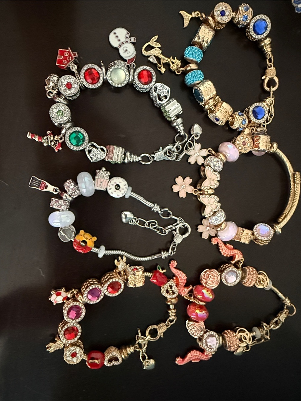 Mixed Charm Bracelet Set - Pink, Red, Blue, Green, Gold, Silver